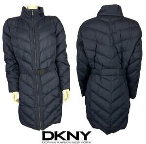 DKNY Navy puffer down 3/4 length coat with belt size 2x *